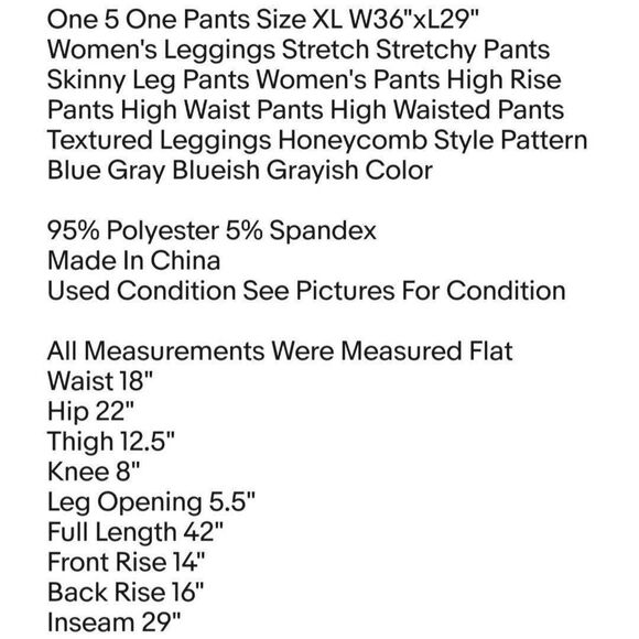 One 5 One Pants Size XL W36"xL29" Women's Leggings Stretch Stretchy Pants Skinny - Picture 2 of 6